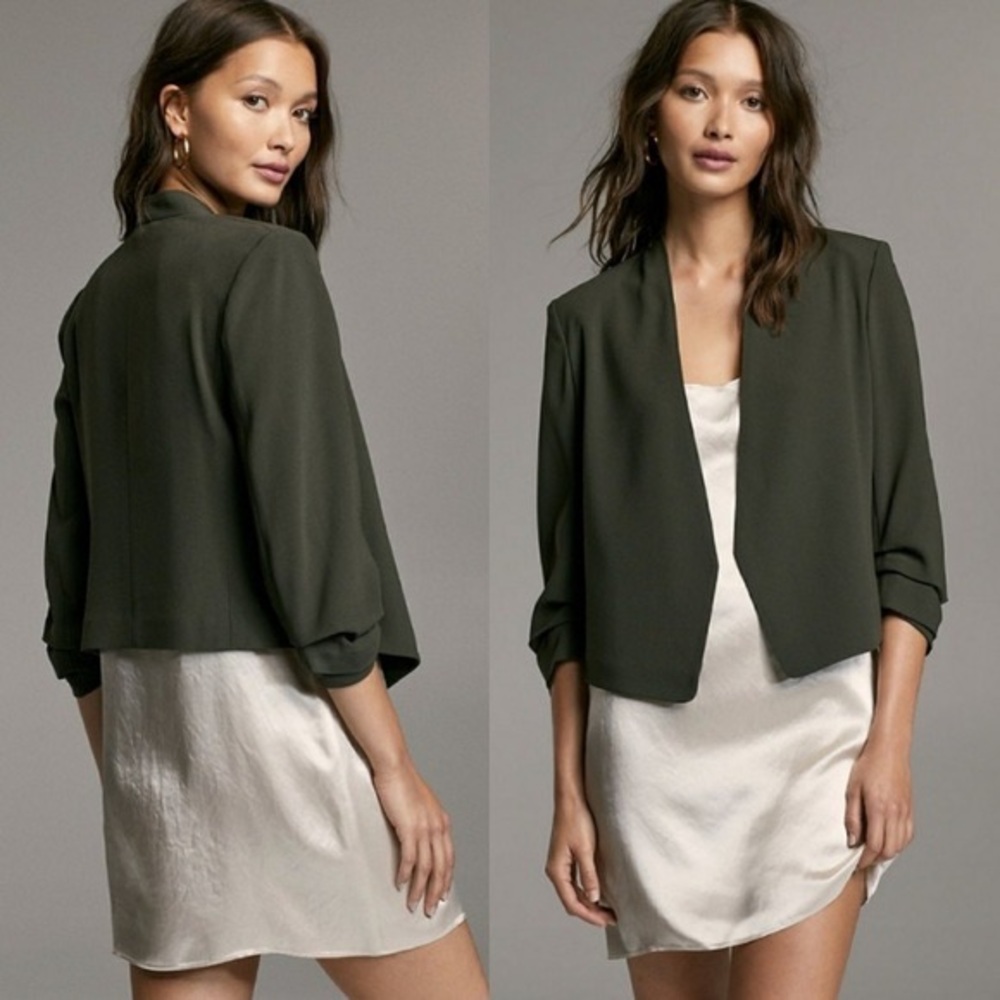 Aritzia Forest Green Cropped Open-Front Power Blazer